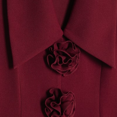 Red Sleeveless Corsage Collared Mini Dress