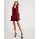 Red Sleeveless Corsage Collared Mini Dress