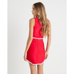 Red sleeveless embellished crop top