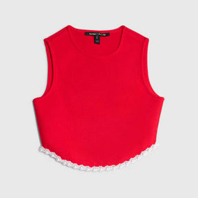Red sleeveless embellished crop top