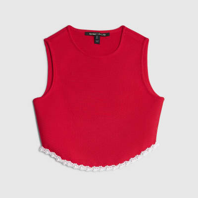 Red sleeveless embellished crop top