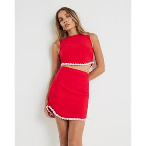 Red sleeveless embellished crop top