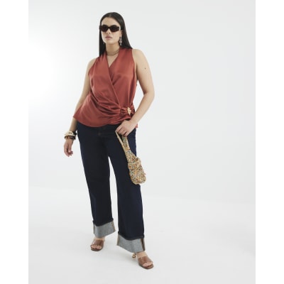 Red Sleeveless Gold Detail Wrap Top