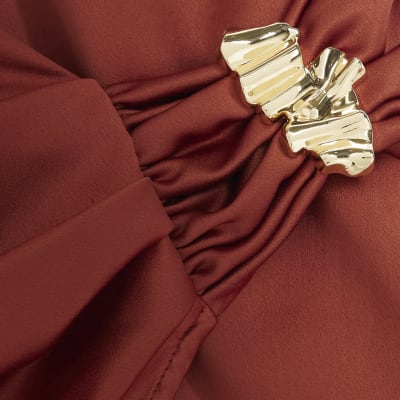 Red Sleeveless Gold Detail Wrap Top
