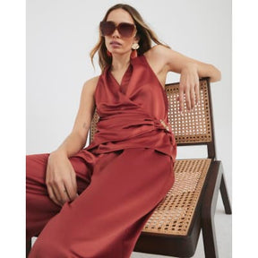 Red Sleeveless Gold Detail Wrap Top