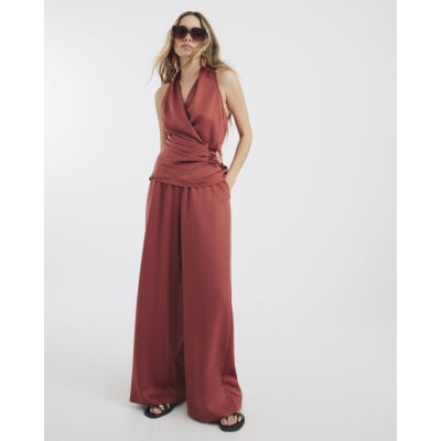 Red Sleeveless Gold Detail Wrap Top