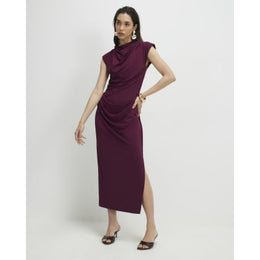 Red Sleeveless Ruched Midi Dress