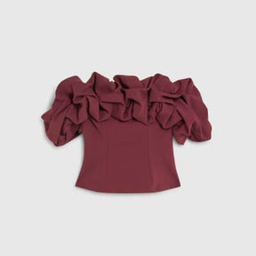 Red Sleeveless Ruffle Bardot Top