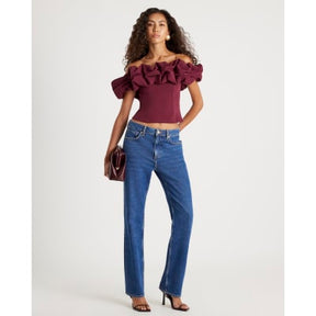 Red Sleeveless Ruffle Bardot Top