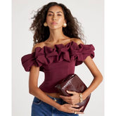 Red Sleeveless Ruffle Bardot Top