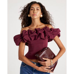 Red Sleeveless Ruffle Bardot Top