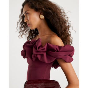 Red Sleeveless Ruffle Bardot Top