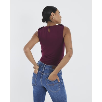 Red Sleeveless Ruffle Bodysuit