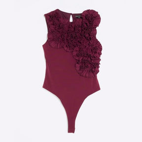 Red Sleeveless Ruffle Bodysuit