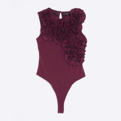 Red Sleeveless Ruffle Bodysuit