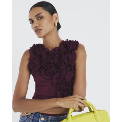 Red Sleeveless Ruffle Bodysuit