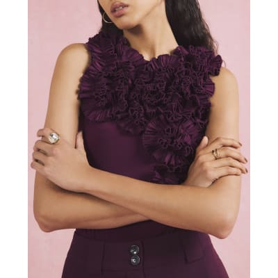 Red Sleeveless Ruffle Bodysuit