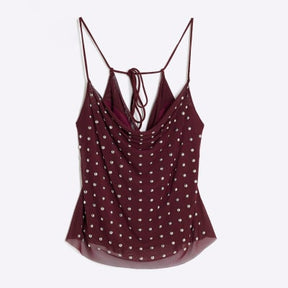 Red Sleeveless Studded Cowl Neck Cami Top