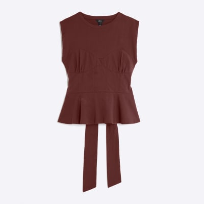 Red Sleeveless Tie Back Corset Top