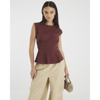 Red Sleeveless Tie Back Corset Top