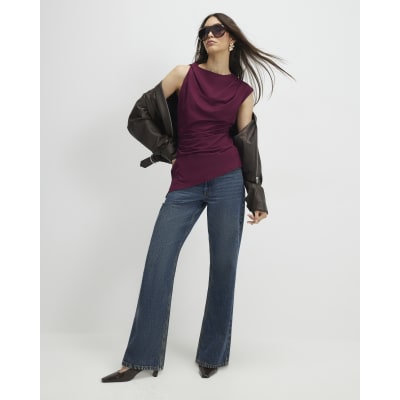 Red Sleeveless Twist Drape Top