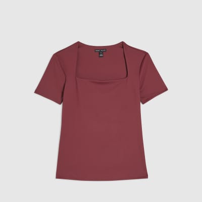 Red Square Neck Fitted Top