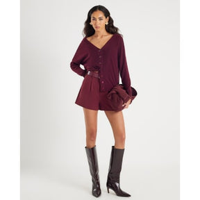 Red Structured Belted Shorts