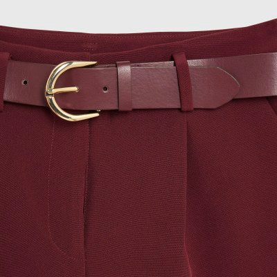 Red Structured Belted Shorts