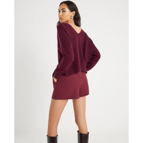 Red Structured Belted Shorts