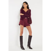 Red Structured Belted Shorts