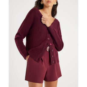 Red Structured Belted Shorts