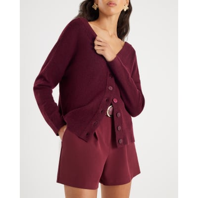 Red Structured Belted Shorts