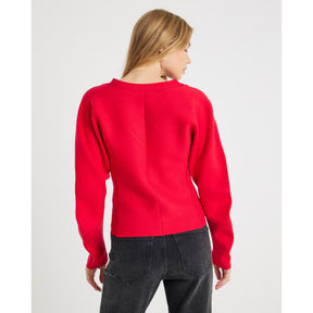 Red Structured Sleeve Knitted Top