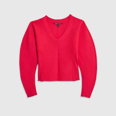 Red Structured Sleeve Knitted Top