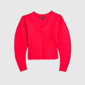 Red Structured Sleeve Knitted Top