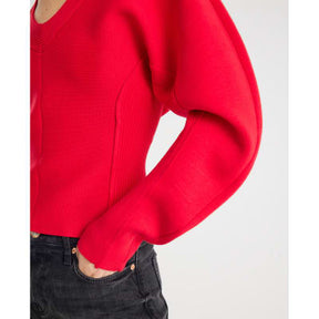 Red Structured Sleeve Knitted Top
