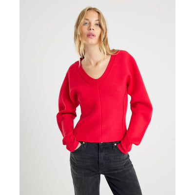 Red Structured Sleeve Knitted Top