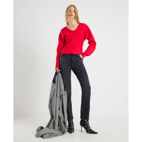 Red Structured Sleeve Knitted Top