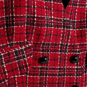 Red Tartan Crop Boucle Hybrid Blazer
