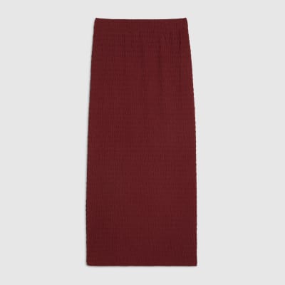 Red Textured Midi Skirt