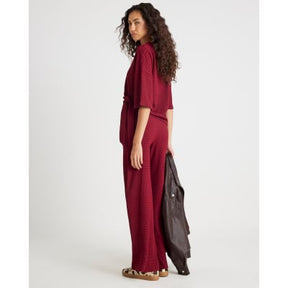 Red Textured Wide Leg Trousers