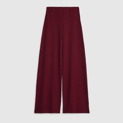 Red Textured Wide Leg Trousers