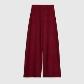 Red Textured Wide Leg Trousers