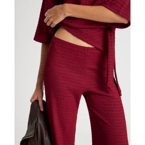 Red Textured Wide Leg Trousers