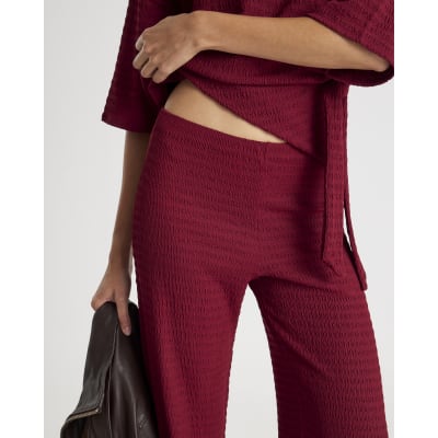 Red Textured Wide Leg Trousers