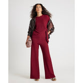 Red Textured Wide Leg Trousers