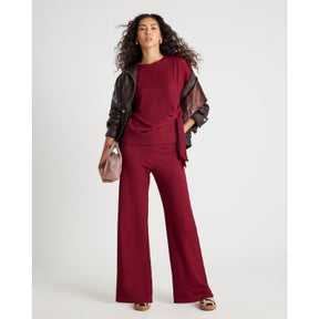 Red Textured Wide Leg Trousers