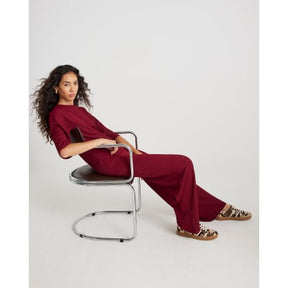 Red Textured Wide Leg Trousers