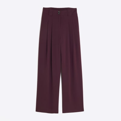 Red Wide Leg Tailored Trousers