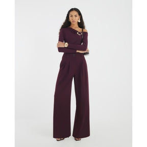 Red Wide Leg Tailored Trousers